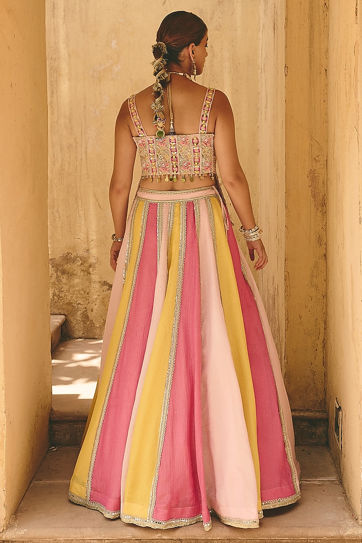 Multi-Colored Crinkle Tissue & Organza Panelled Wedding Lehenga Set by Ajiesh Oberoi at Pernia's Pop Up Shop