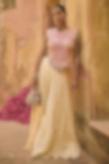 Ivory Crinkle Tissue & Organza Wedding Sharara Set by Ajiesh Oberoi at Pernia's Pop Up Shop