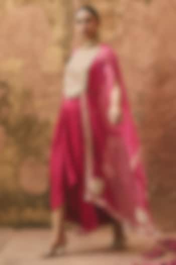 Fuchsia Modal Satin Dhoti Set by Ajiesh Oberoi at Pernia's Pop Up Shop