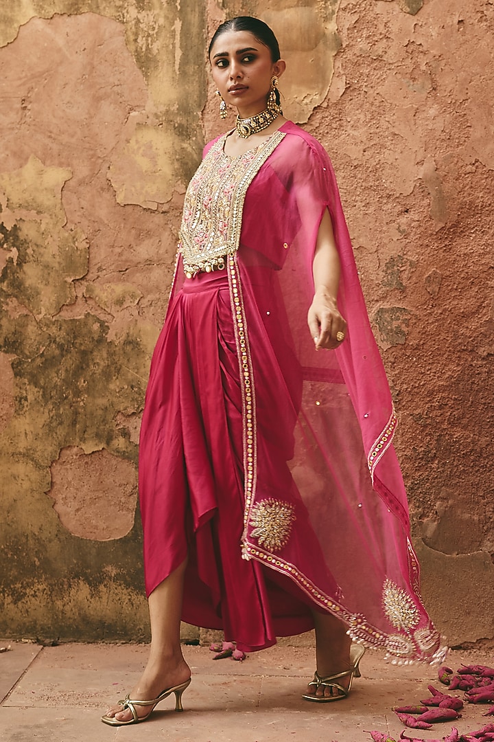 Fuchsia Modal Satin Dhoti Set by Ajiesh Oberoi at Pernia's Pop Up Shop