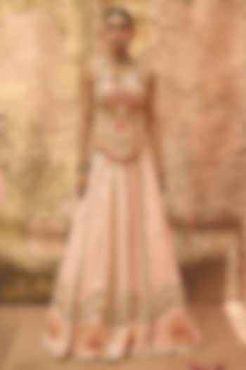 Blush Pink Crinkle Tissue Lotus Motif Embroidered Wedding Lehenga Set by Ajiesh Oberoi at Pernia's Pop Up Shop