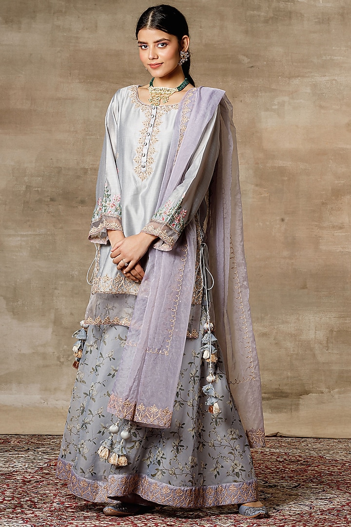 Grey Embroidered Sharara Set by Ajiesh Oberoi at Pernia's Pop Up Shop