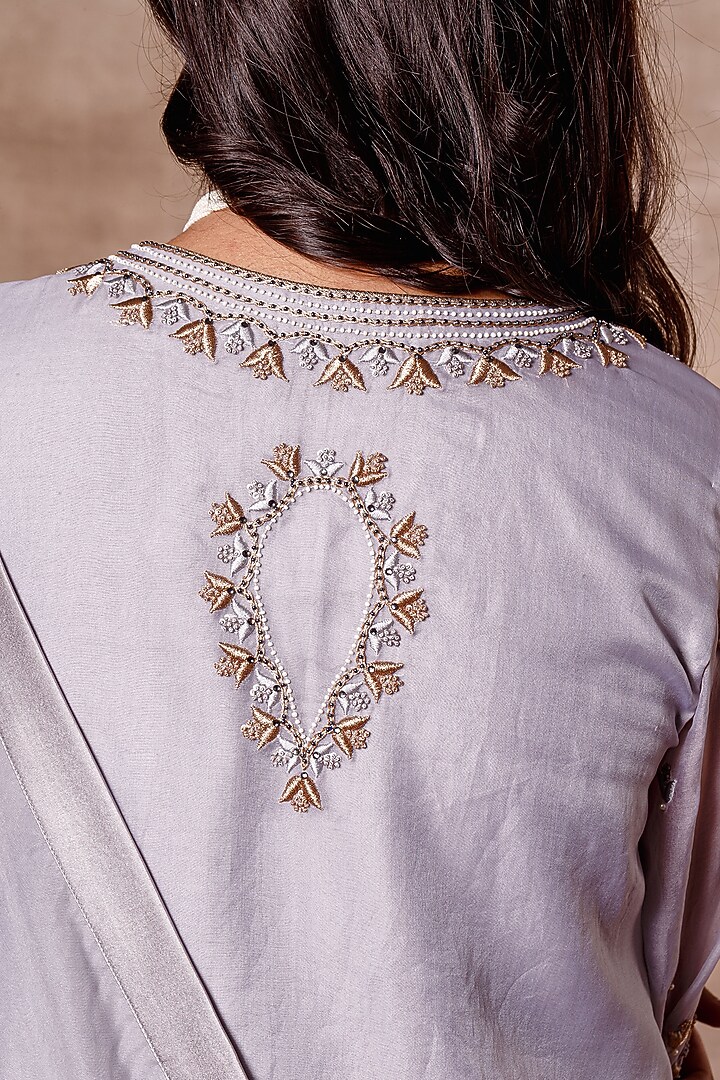 Grey Embroidered Angrakha Kurta Set by Ajiesh Oberoi at Pernia's Pop Up Shop