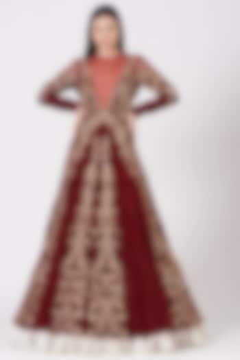 Maroon Embroidered Gown by Ajiesh Oberoi