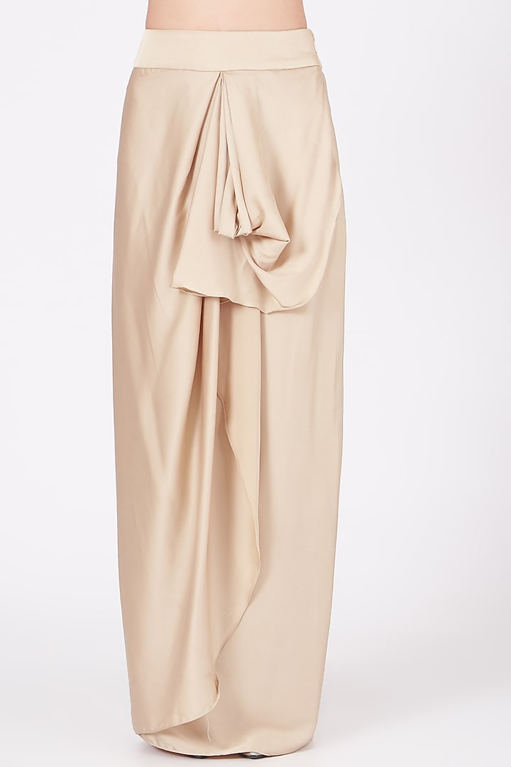 Nude Mesh & Silk Satin Cowl Skirt Set by Ajiesh Oberoi at Pernia's Pop Up Shop
