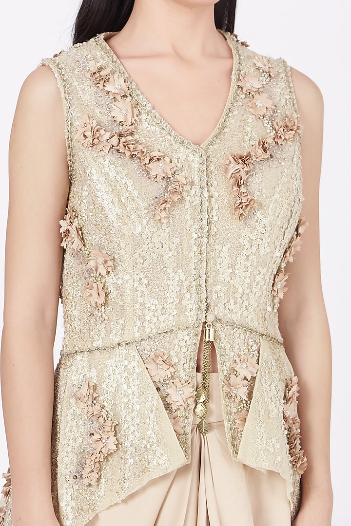 Nude Mesh & Silk Satin Cowl Skirt Set by Ajiesh Oberoi at Pernia's Pop Up Shop