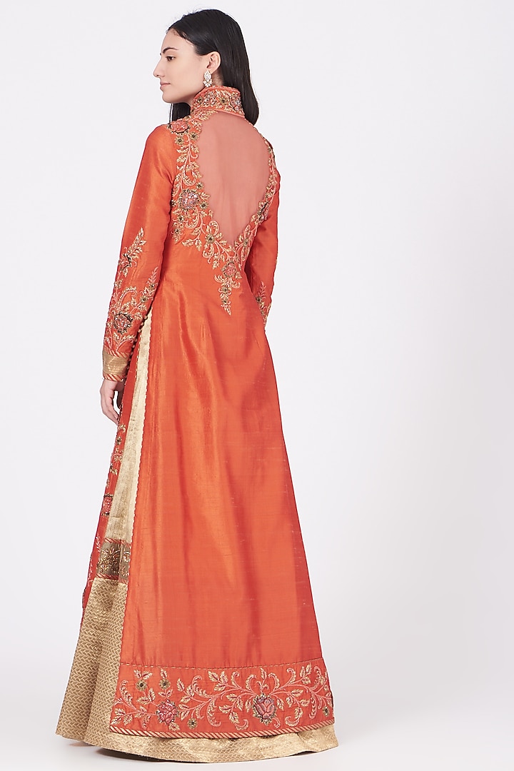 Bright Orange Embroidered Jacket Set by Ajiesh Oberoi at Pernia's Pop Up Shop
