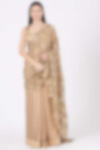 Gold Beaded Pre-Stitched Saree Set by Ajiesh Oberoi at Pernia's Pop Up Shop