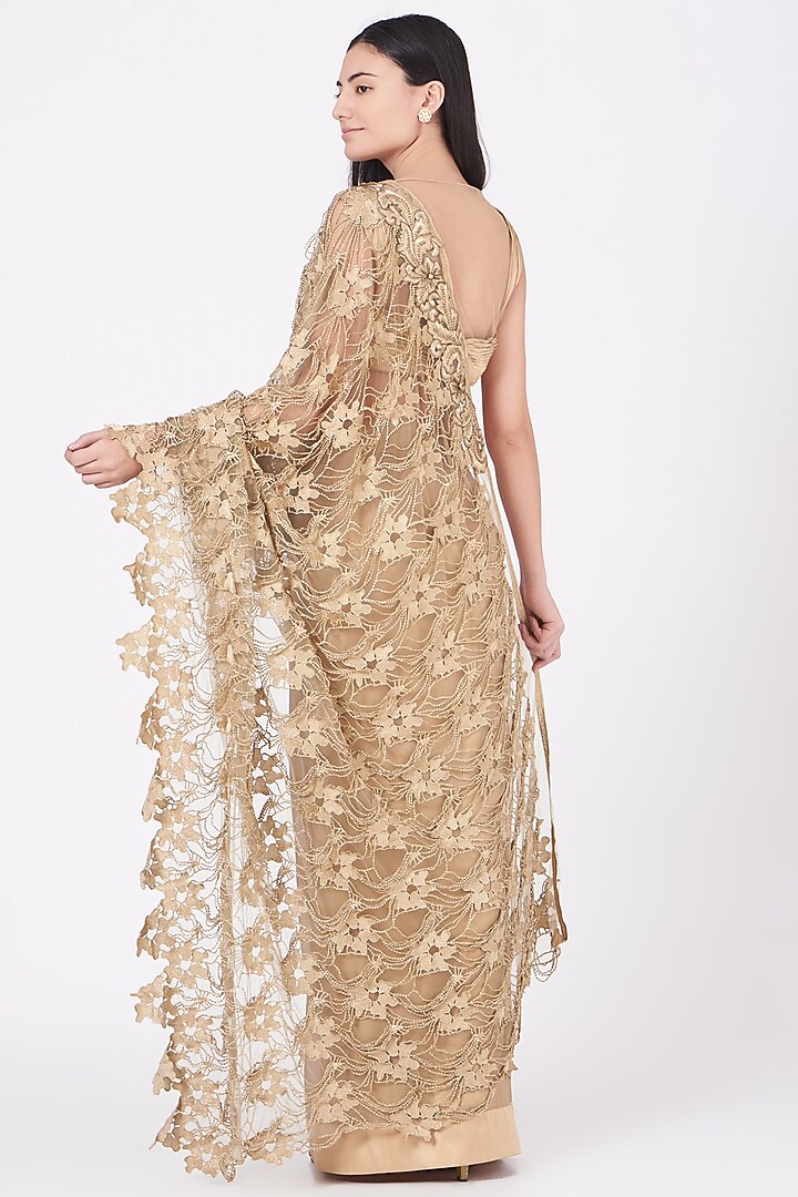 Gold Beaded Pre-Stitched Wedding Saree Set by Ajiesh Oberoi at Pernia's Pop Up Shop