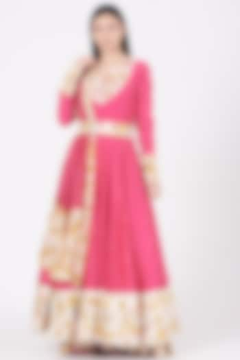 French Fuchsia Embroidered Anarkali Set by Ajiesh Oberoi at Pernia's Pop Up Shop