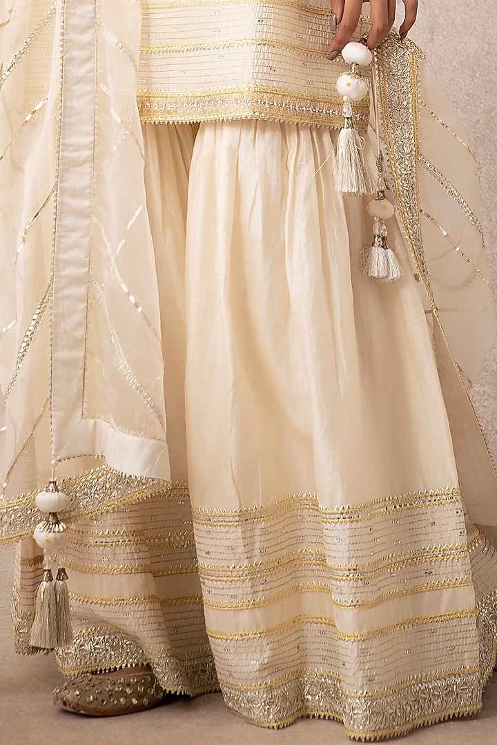 Ivory Chanderi Embroidered Gharara Set by Ajiesh Oberoi at Pernia's Pop Up Shop