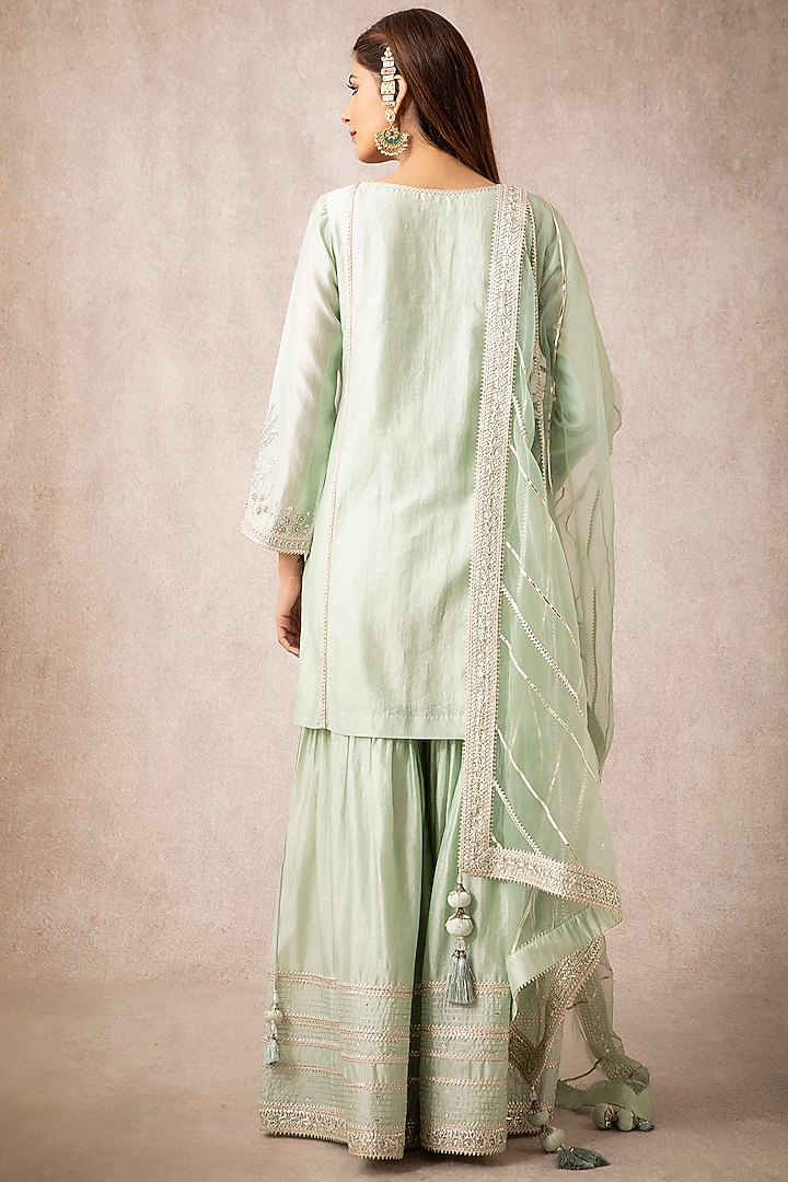 Mint Green Chanderi Embroidered Gharara Set by Ajiesh Oberoi at Pernia's Pop Up Shop