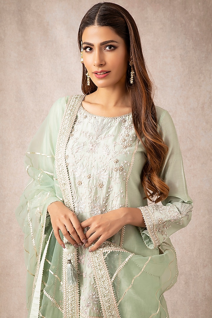 Mint Green Chanderi Embroidered Gharara Set by Ajiesh Oberoi at Pernia's Pop Up Shop