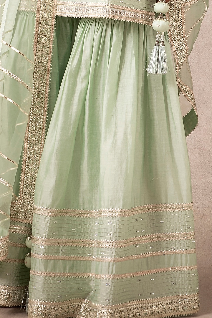 Mint Green Chanderi Embroidered Gharara Set by Ajiesh Oberoi at Pernia's Pop Up Shop