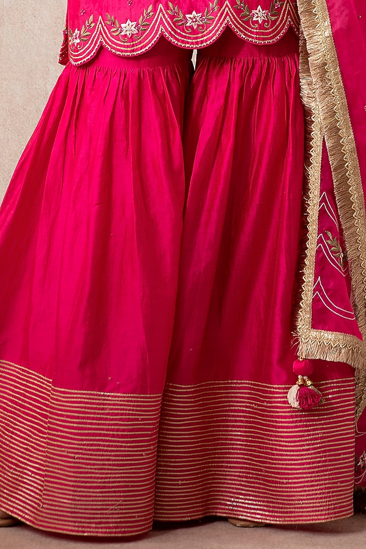 Fuschia Chanderi Embroidered Gharara Set by Ajiesh Oberoi at Pernia's Pop Up Shop