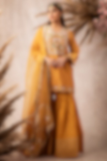 Mustard Chanderi Embroidered Gharara Set by Ajiesh Oberoi at Pernia's Pop Up Shop