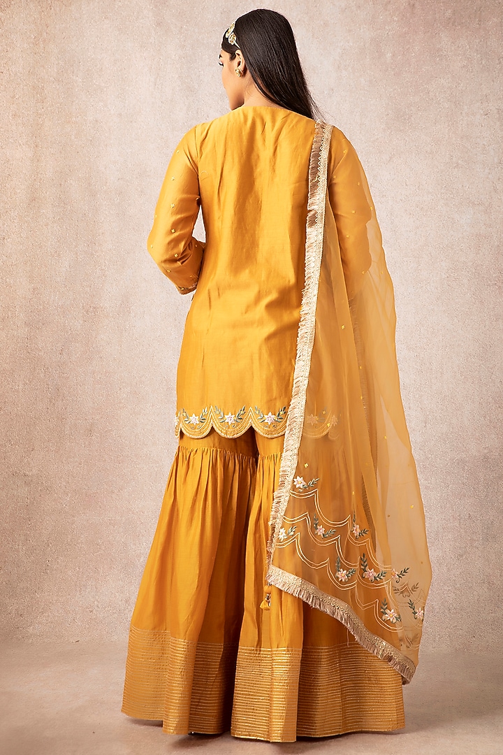 Mustard Chanderi Embroidered Gharara Set by Ajiesh Oberoi at Pernia's Pop Up Shop