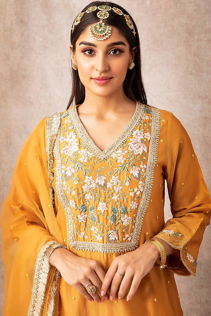 Mustard Chanderi Embroidered Gharara Set by Ajiesh Oberoi at Pernia's Pop Up Shop