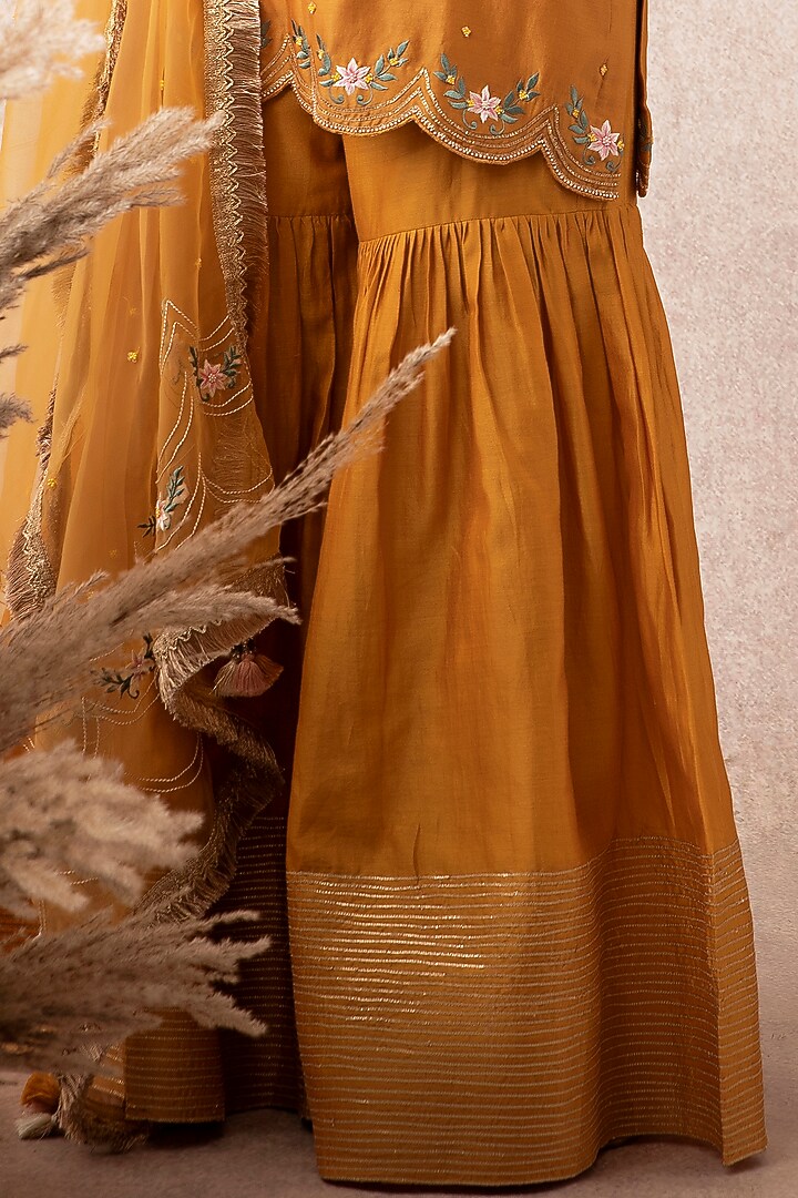 Mustard Chanderi Embroidered Gharara Set by Ajiesh Oberoi at Pernia's Pop Up Shop