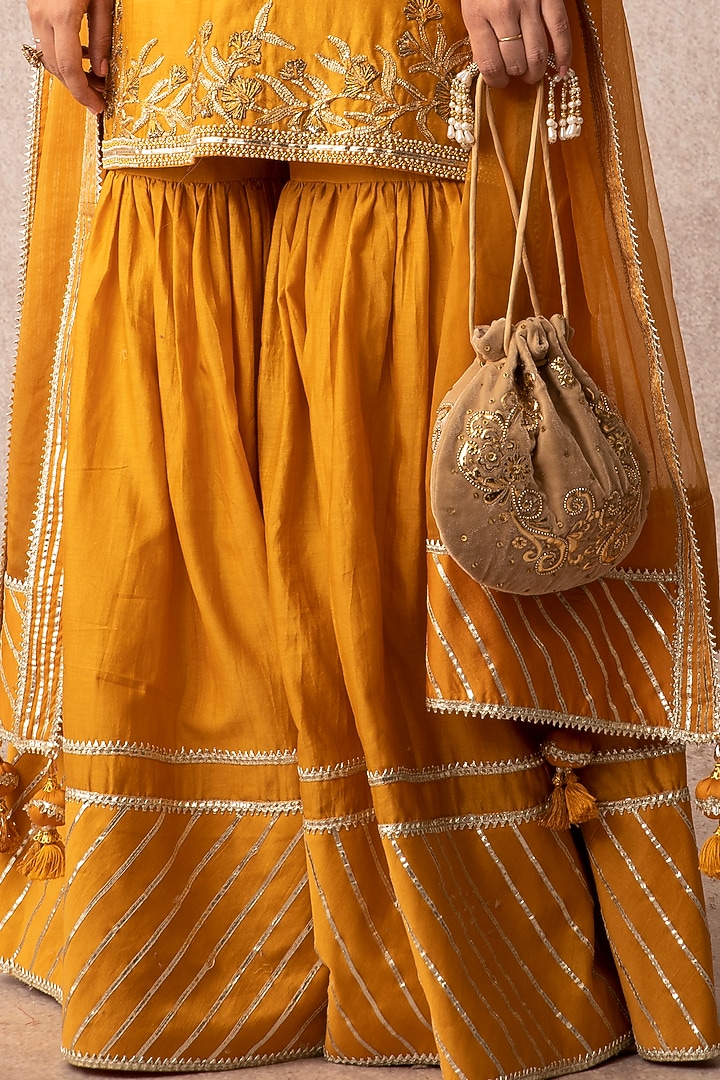 Mustard Chanderi Gharara Set by Ajiesh Oberoi at Pernia's Pop Up Shop