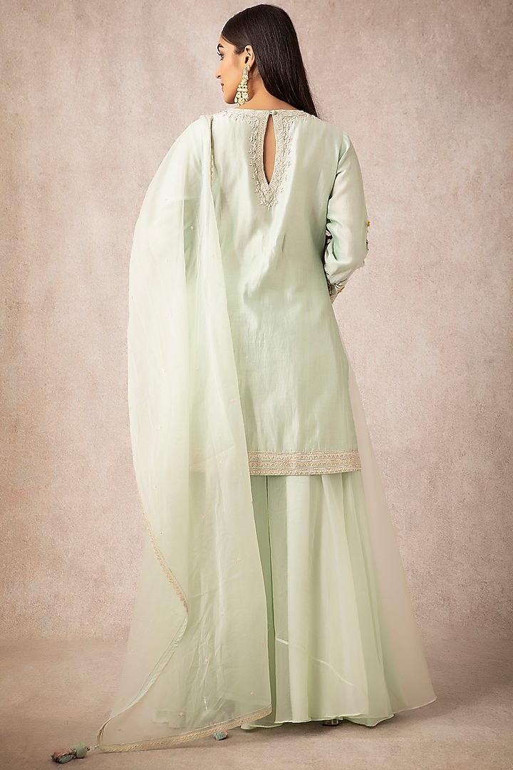Mint Green Organza Gharara Set by Ajiesh Oberoi at Pernia's Pop Up Shop