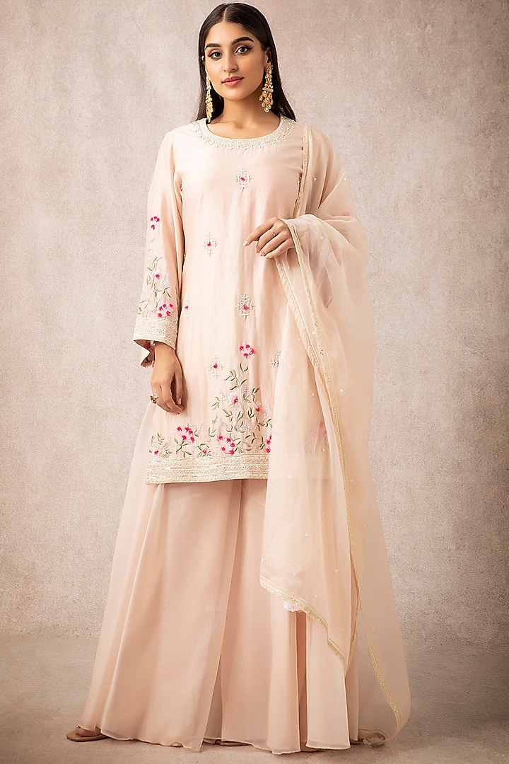 Light Salmon Pink Organza Wedding Sharara Set by Ajiesh Oberoi at Pernia's Pop Up Shop