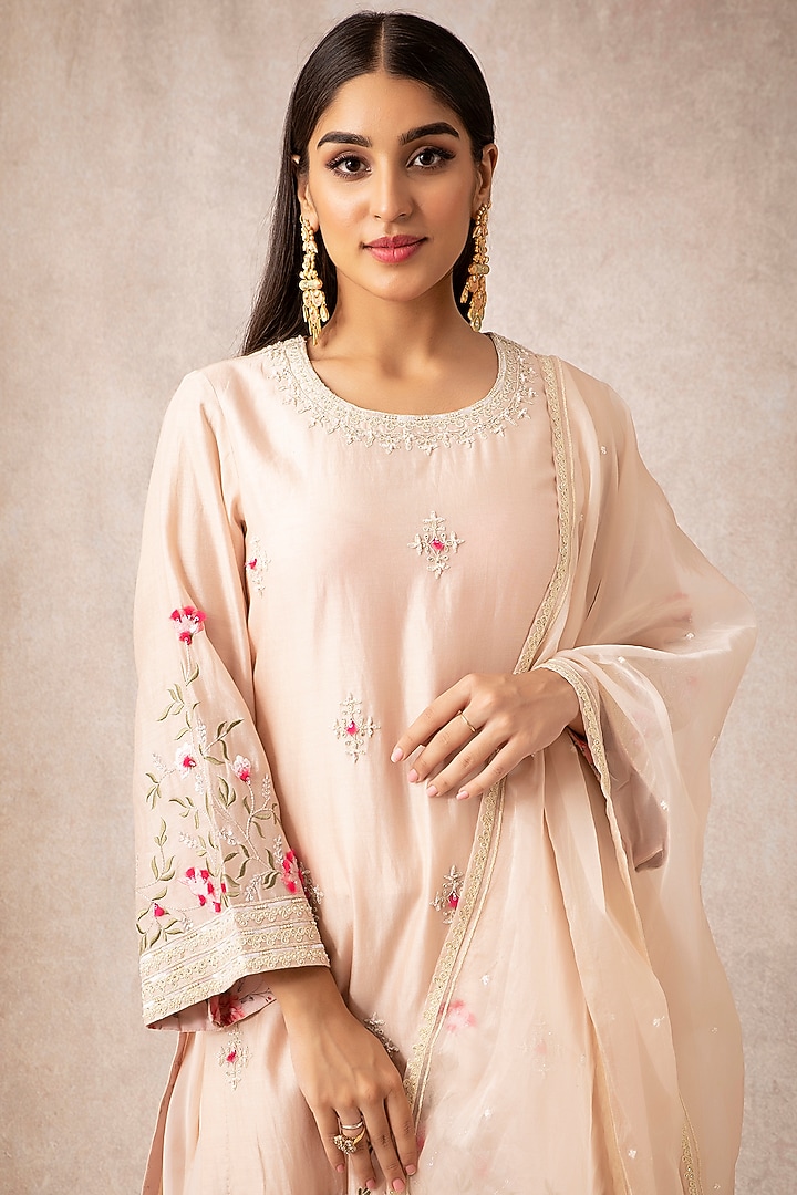 Light Salmon Pink Organza Wedding Sharara Set by Ajiesh Oberoi at Pernia's Pop Up Shop