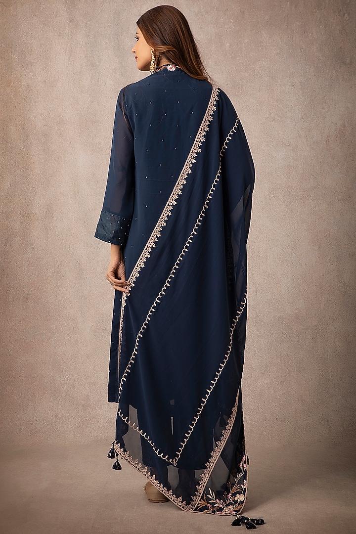 Midnight Blue Resham Embroidered Kurta Set by Ajiesh Oberoi at Pernia's Pop Up Shop