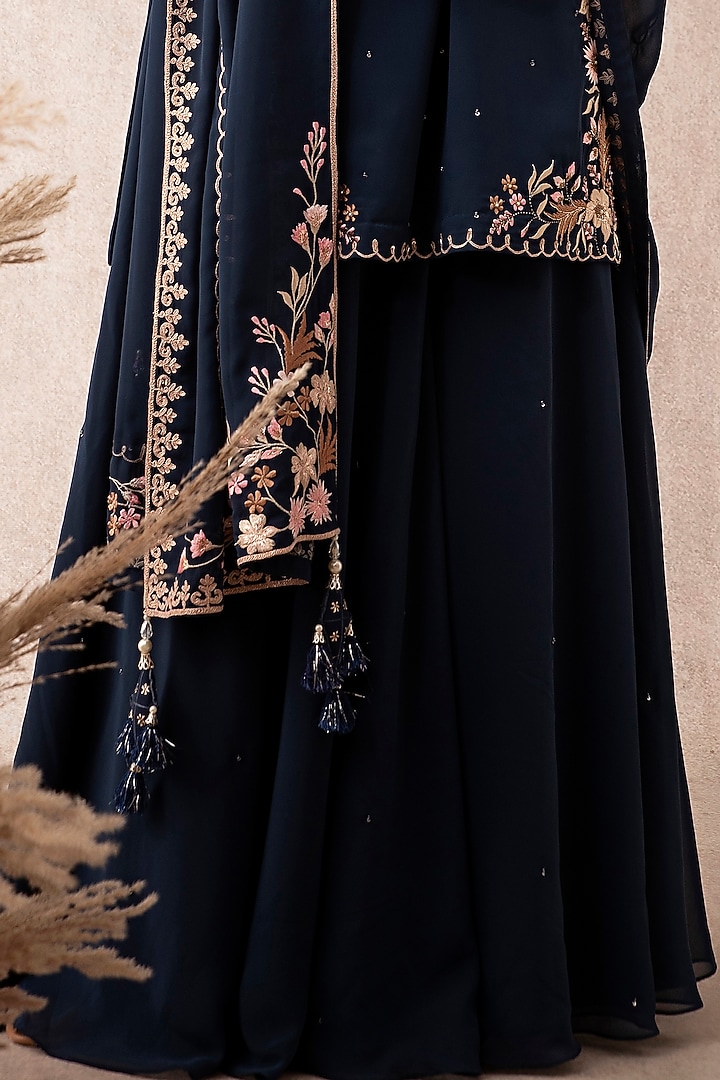 Midnight Blue Georgette Wedding Sharara Set by Ajiesh Oberoi at Pernia's Pop Up Shop