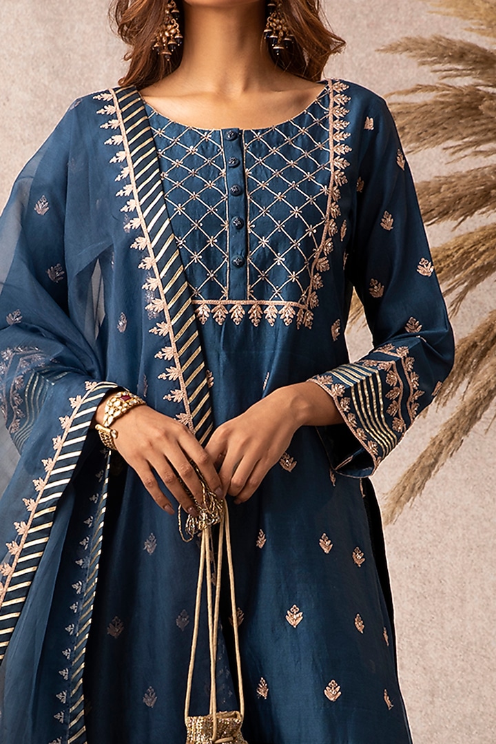 Navy Blue Organza Wedding Sharara Set by Ajiesh Oberoi at Pernia's Pop Up Shop