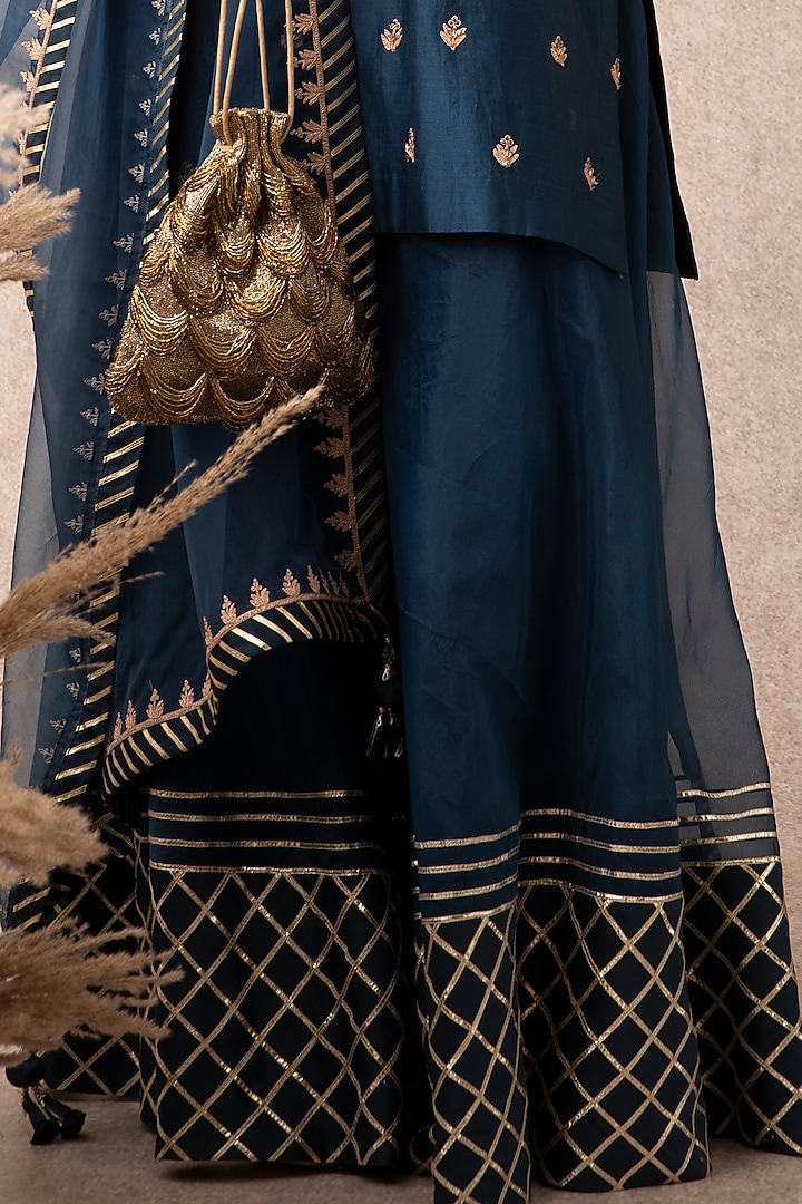 Navy Blue Organza Wedding Sharara Set by Ajiesh Oberoi at Pernia's Pop Up Shop
