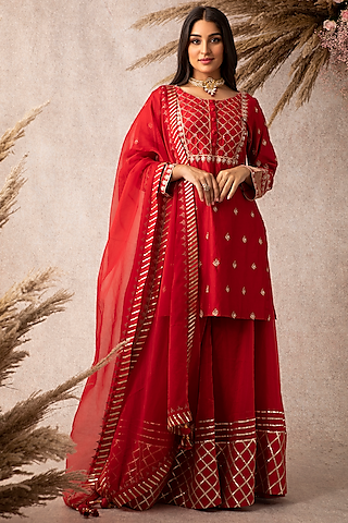 Red Organza Sharara Set by ajiesh oberoi