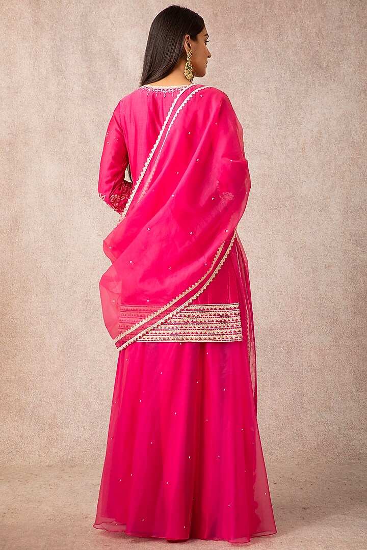 Bright Pink Organza Wedding Sharara Set by Ajiesh Oberoi at Pernia's Pop Up Shop