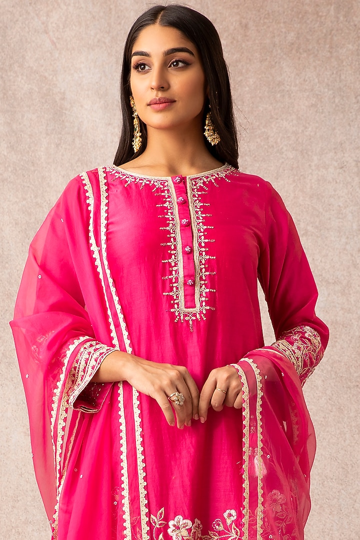 Bright Pink Organza Wedding Sharara Set by Ajiesh Oberoi at Pernia's Pop Up Shop
