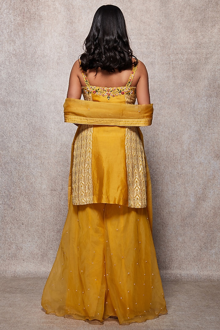 Mustard Chikankari Wedding Sharara Set by Ajiesh Oberoi at Pernia's Pop Up Shop
