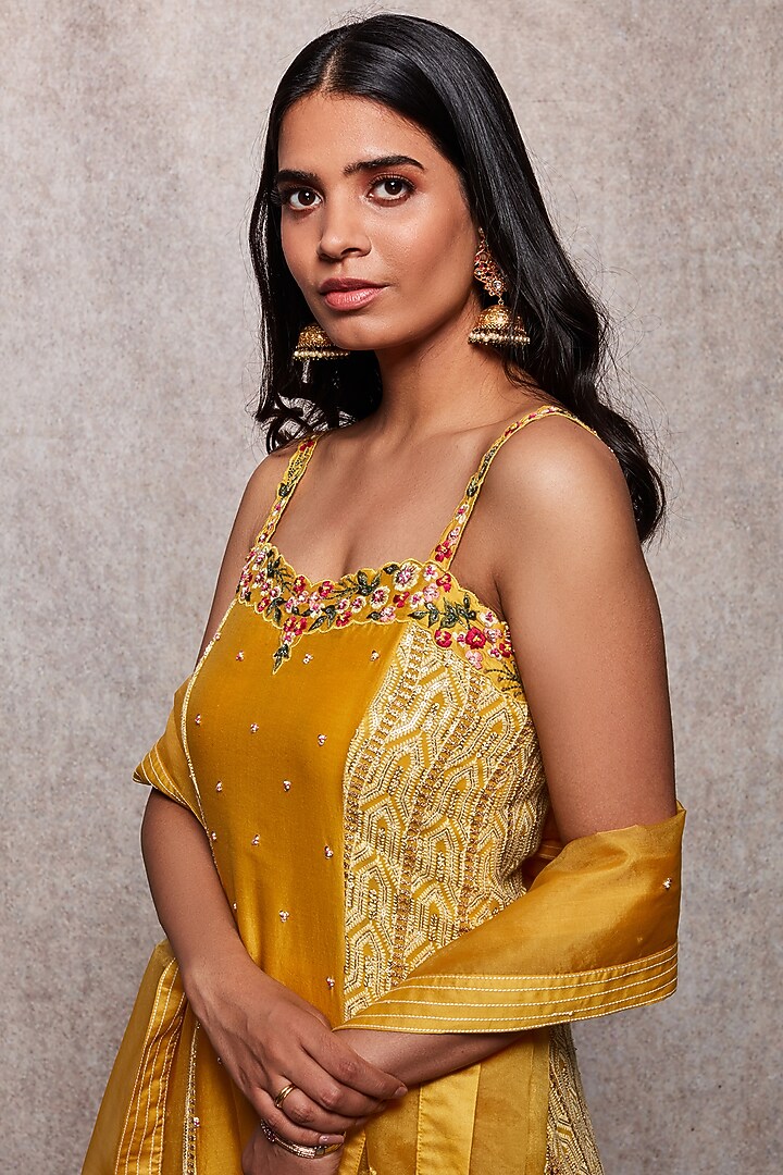 Mustard Chikankari Wedding Sharara Set by Ajiesh Oberoi at Pernia's Pop Up Shop