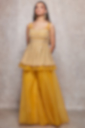 Mustard Georgette & Organza Sharara Set by Ajiesh Oberoi at Pernia's Pop Up Shop