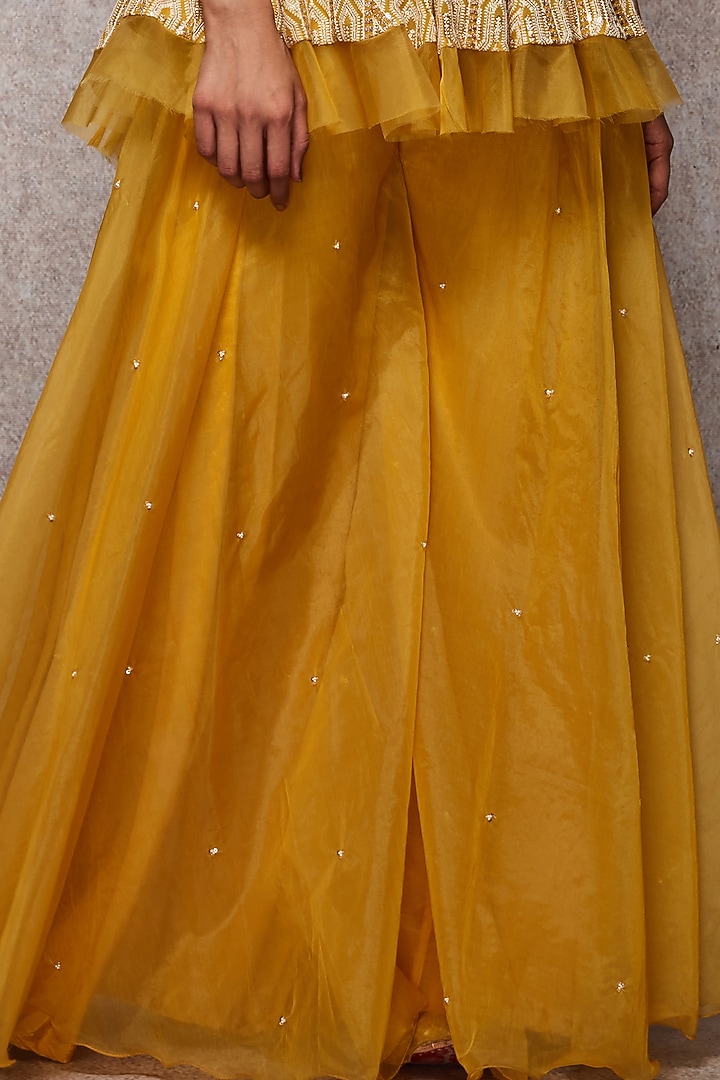 Mustard Georgette & Organza Wedding Sharara Set by Ajiesh Oberoi at Pernia's Pop Up Shop