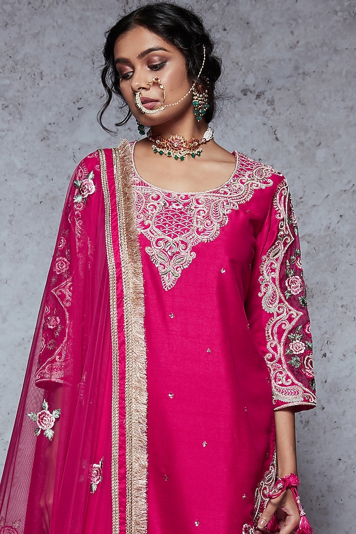 Cadmium Red Embroidered Bridal Sharara Set by Ajiesh Oberoi at Pernia's Pop Up Shop
