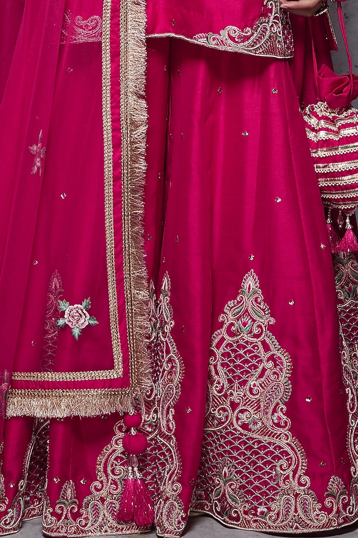 Cadmium Red Embroidered Bridal Sharara Set by Ajiesh Oberoi at Pernia's Pop Up Shop