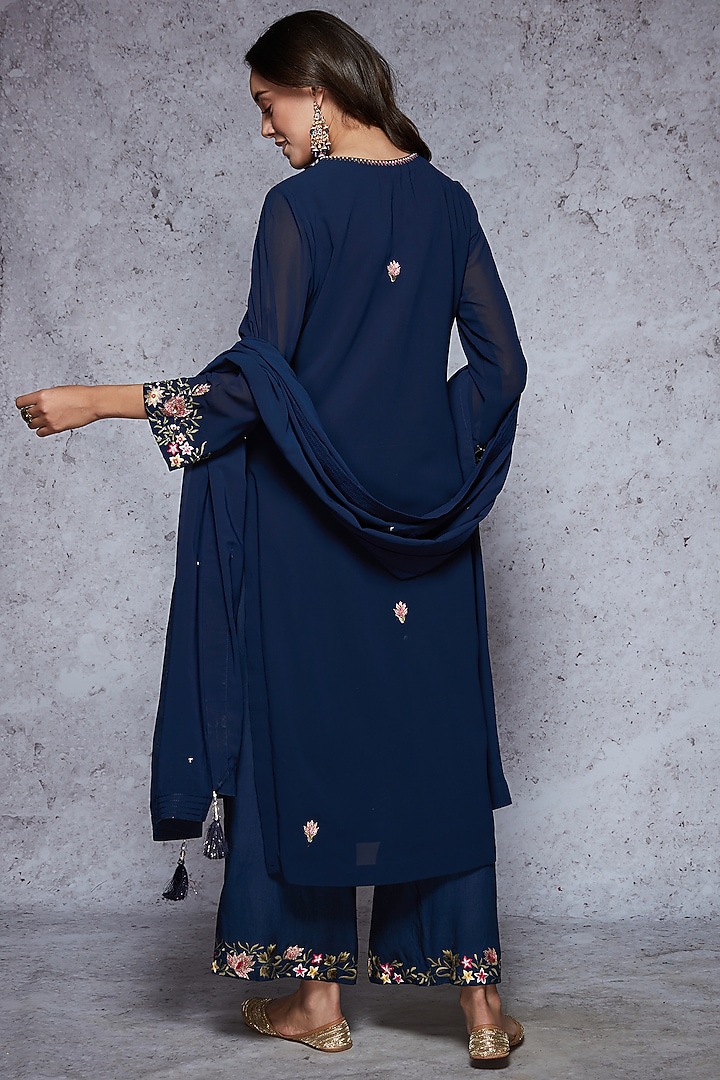 Navy Blue Straight Kurta Set by Ajiesh Oberoi at Pernia's Pop Up Shop