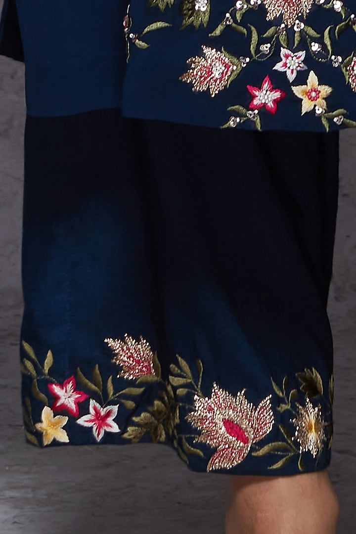 Navy Blue Straight Kurta Set by Ajiesh Oberoi at Pernia's Pop Up Shop