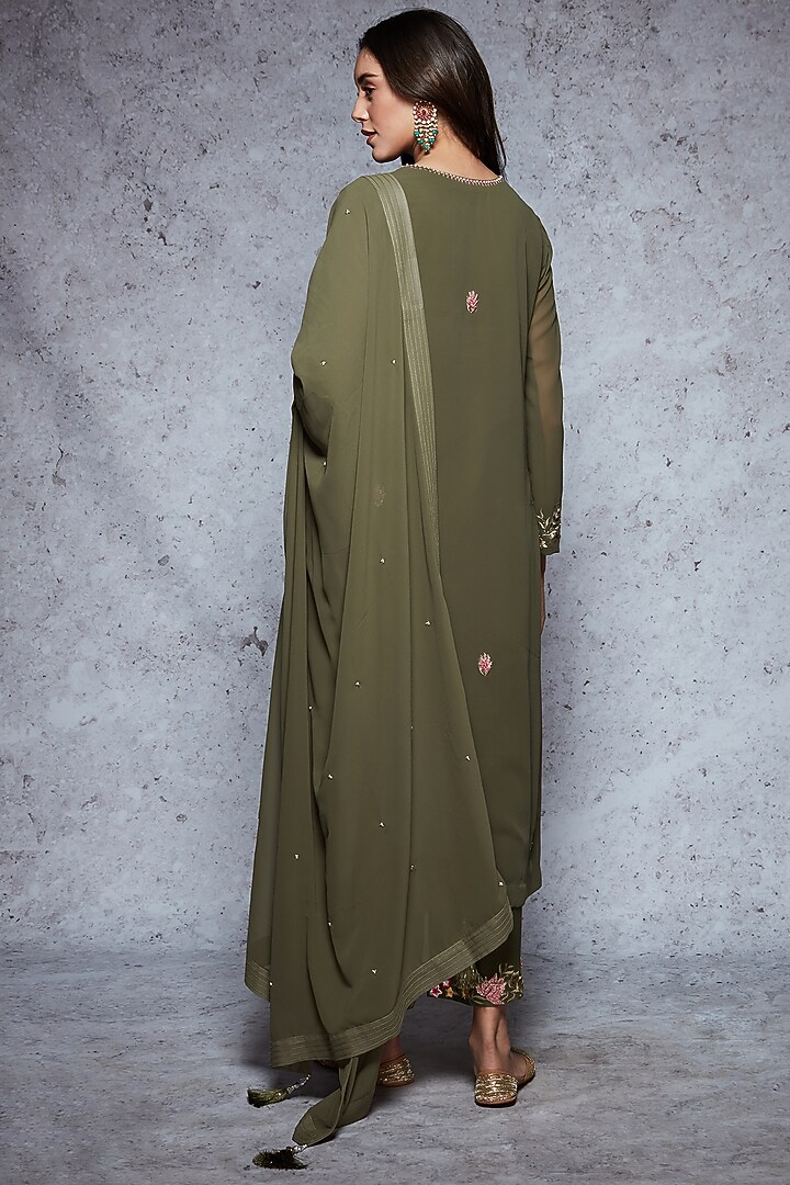 Olive Green Straight Kurta Set by Ajiesh Oberoi at Pernia's Pop Up Shop