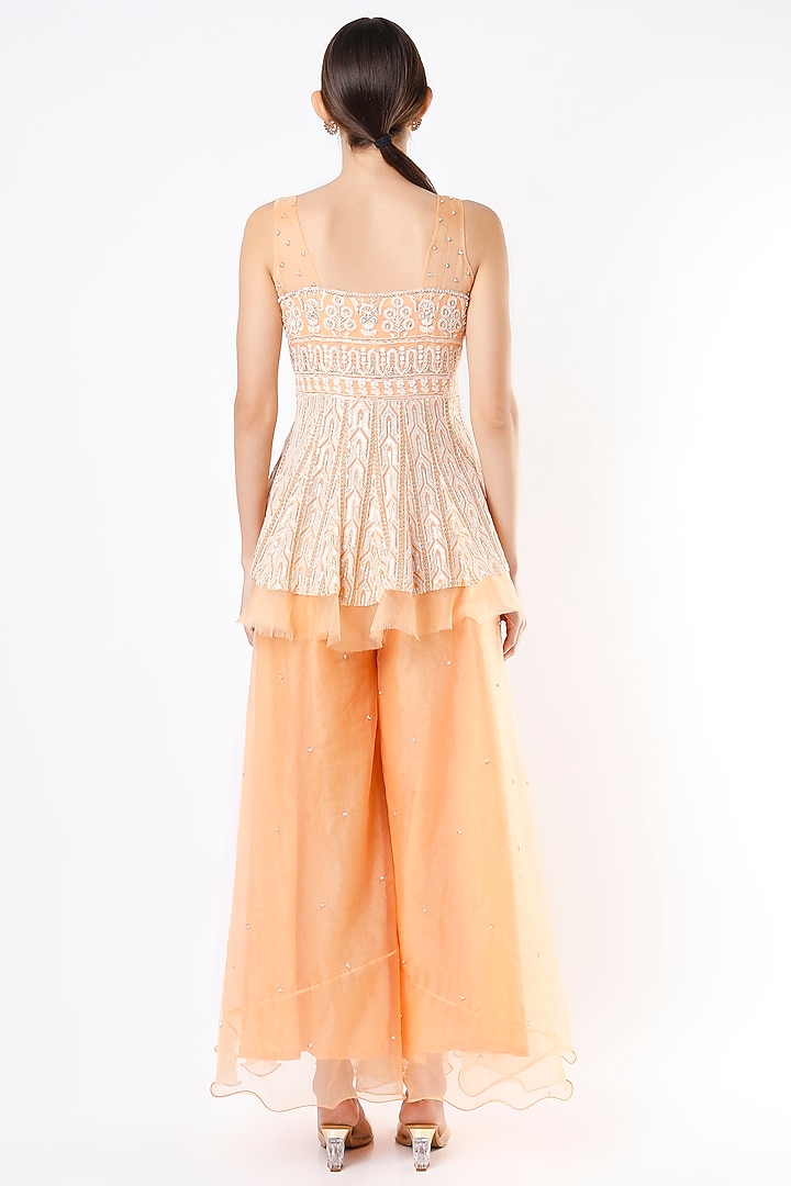 Peach Organza Highlighted Wedding Sharara Set by Ajiesh Oberoi at Pernia's Pop Up Shop