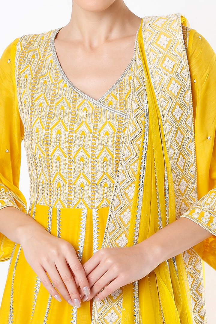 Mustard Embroidered Wedding Anarkali Set by Ajiesh Oberoi at Pernia's Pop Up Shop