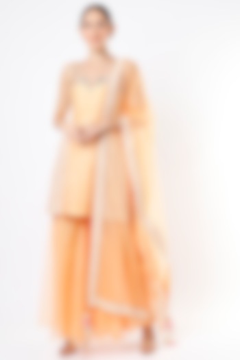 Peach Georgette Gharara Set by Ajiesh Oberoi at Pernia's Pop Up Shop