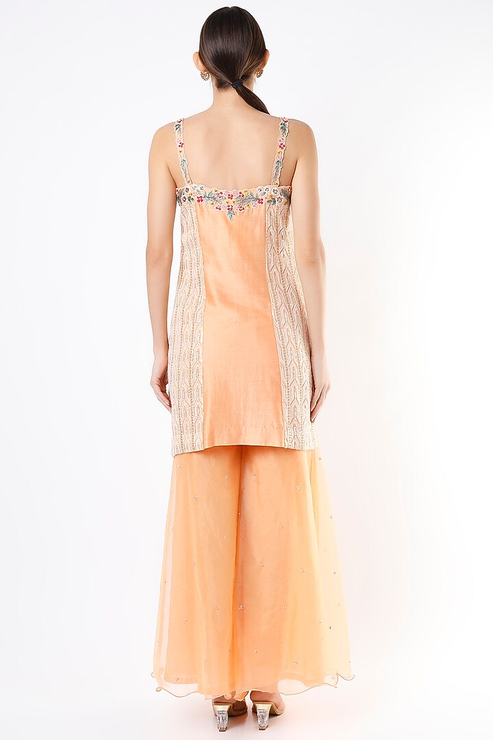 Peach Georgette Gharara Set by Ajiesh Oberoi at Pernia's Pop Up Shop