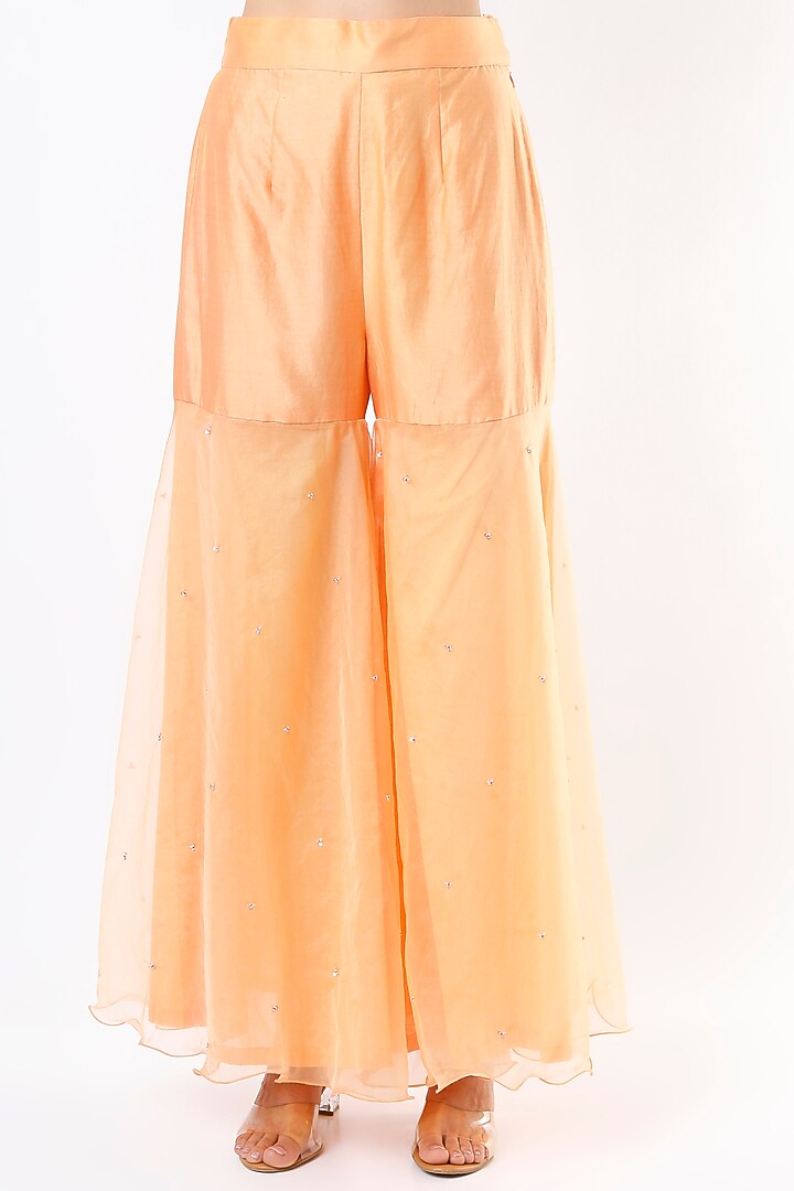 Peach Georgette Gharara Set by Ajiesh Oberoi at Pernia's Pop Up Shop