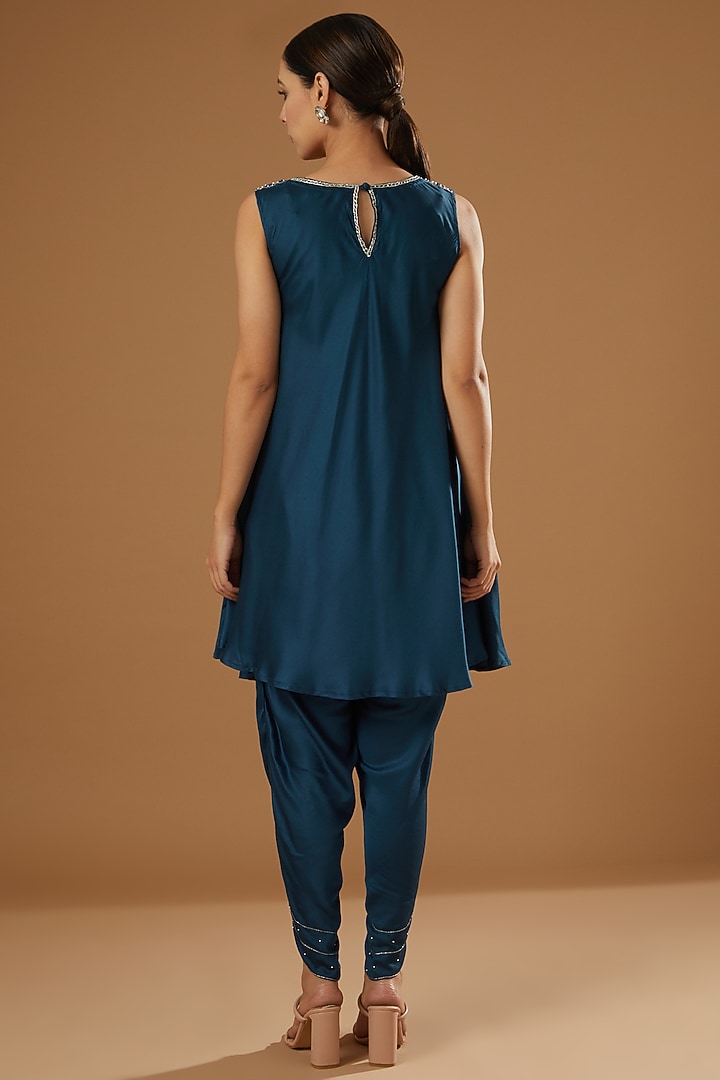Cobalt Blue Modal Silk Dhoti Set by Ajiesh Oberoi at Pernia's Pop Up Shop