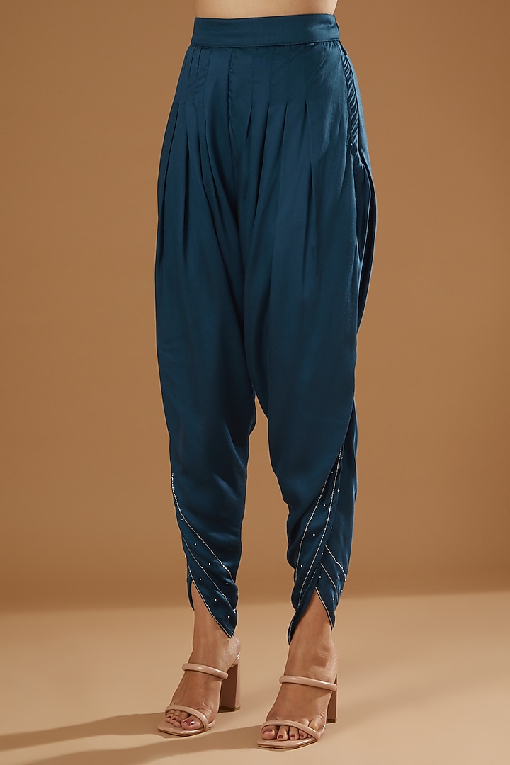 Cobalt Blue Modal Silk Dhoti Set by Ajiesh Oberoi at Pernia's Pop Up Shop